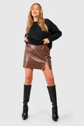 Plus Pu Side Split Mini Skirt