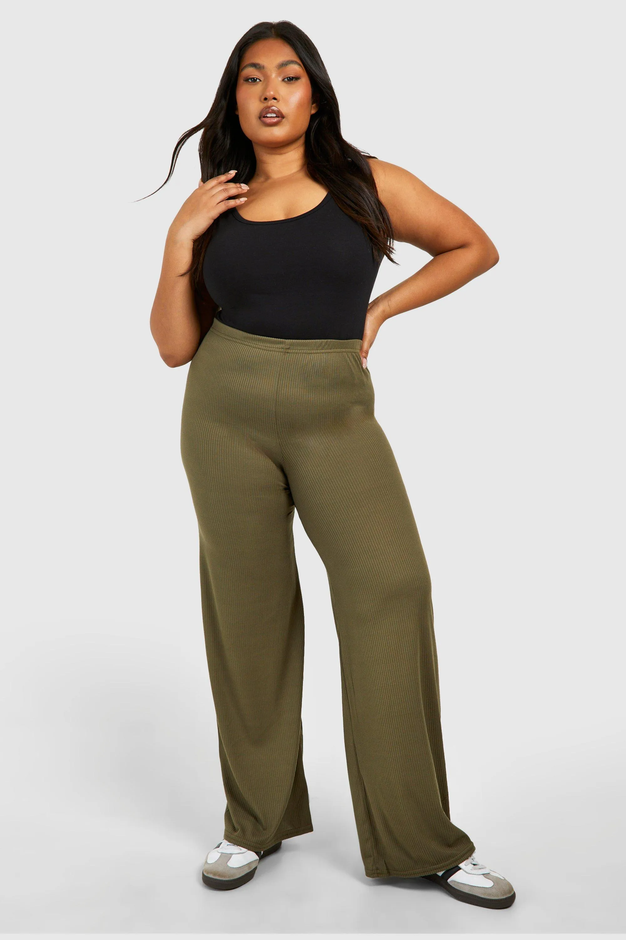 Plus Rib Lounge Wide Leg Pants