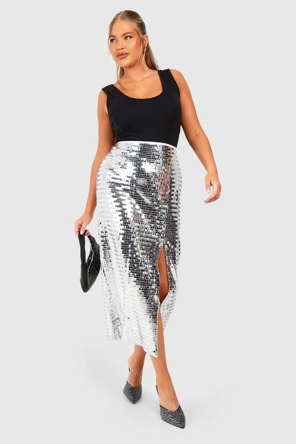 Plus Shard Sequin Midi Skirt