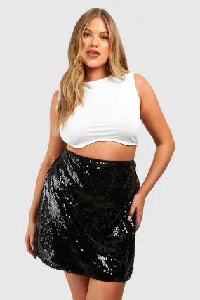 Plus Sheer Sequin Mini Skirt