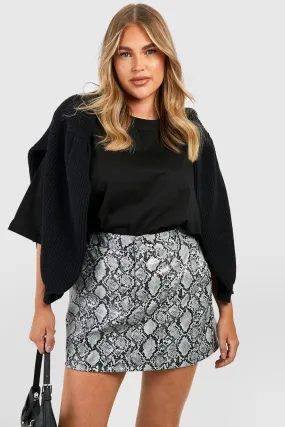 Plus Snake Faux Leather Mini Skirt