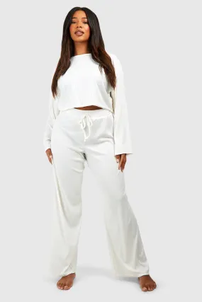 Plus Soft Rib Boxy Crop And Wide Leg Pants