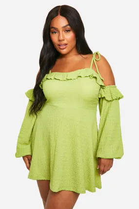 Plus Textured Ruffle Skater Dress