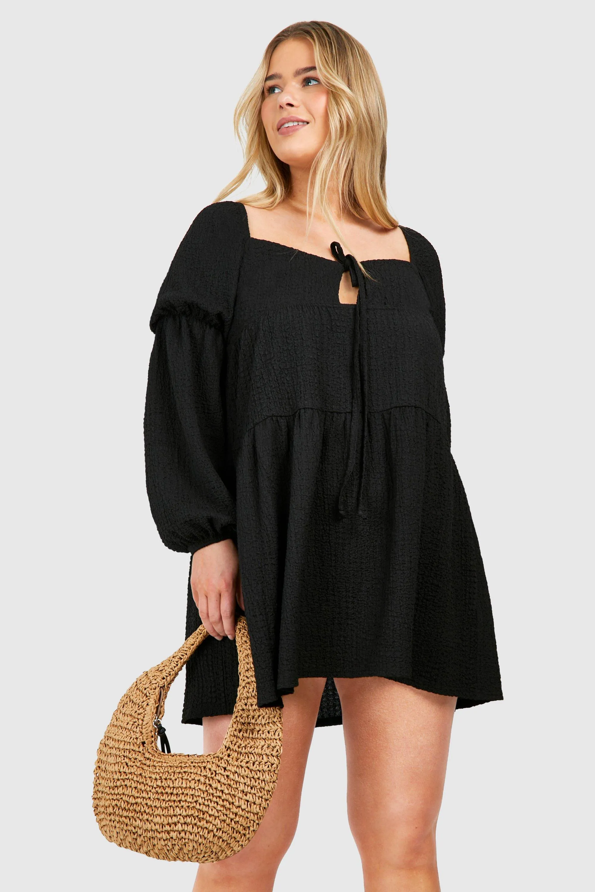 Plus Textured Tiered Smock Dress