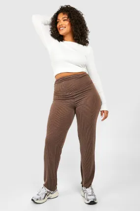 Plus Washed Ribbed Folded Waist Straight Leg Pants