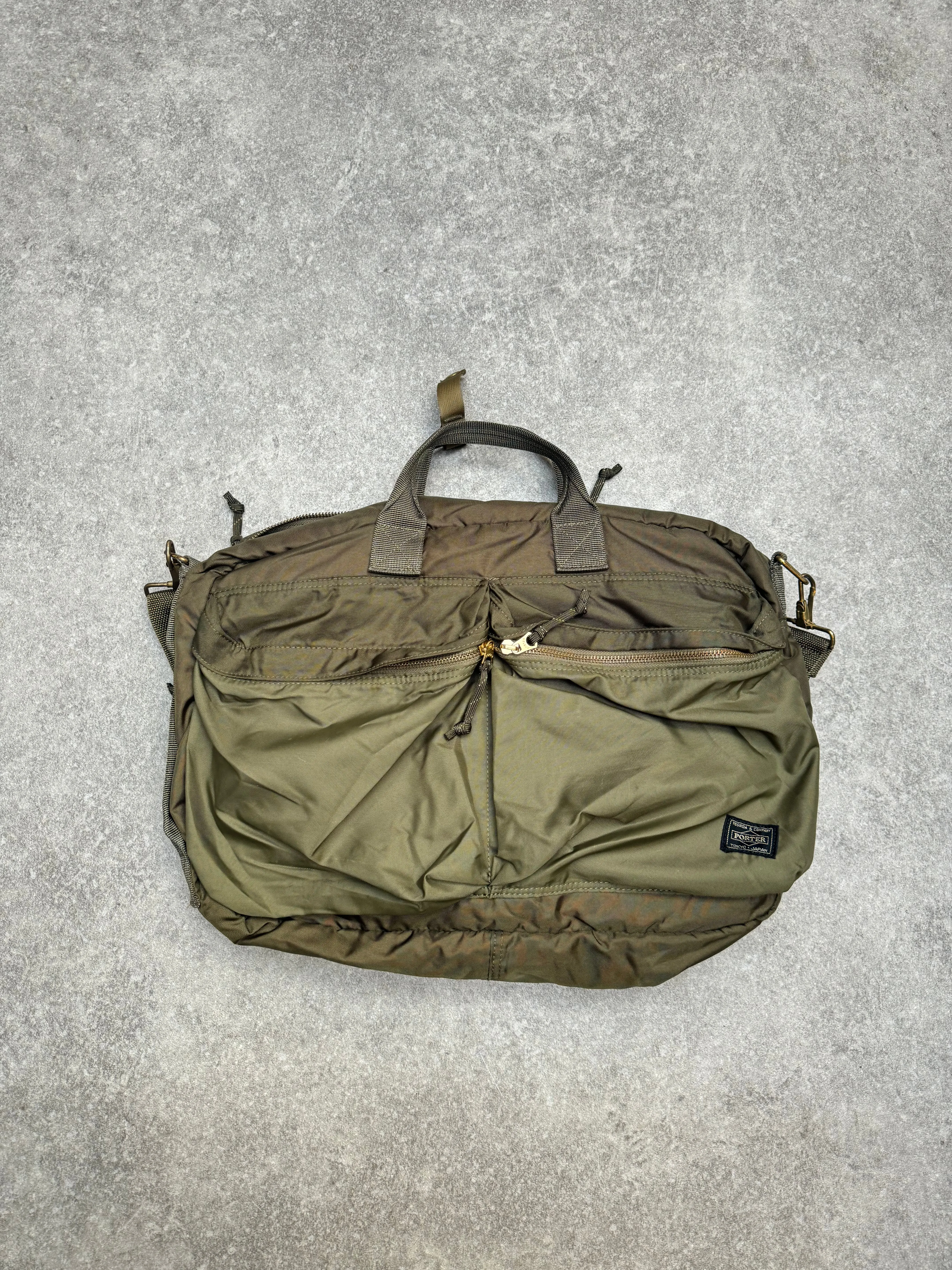 Porter Tokyo Khaki Canvas Multi Pocket Backpack Messanger Bag