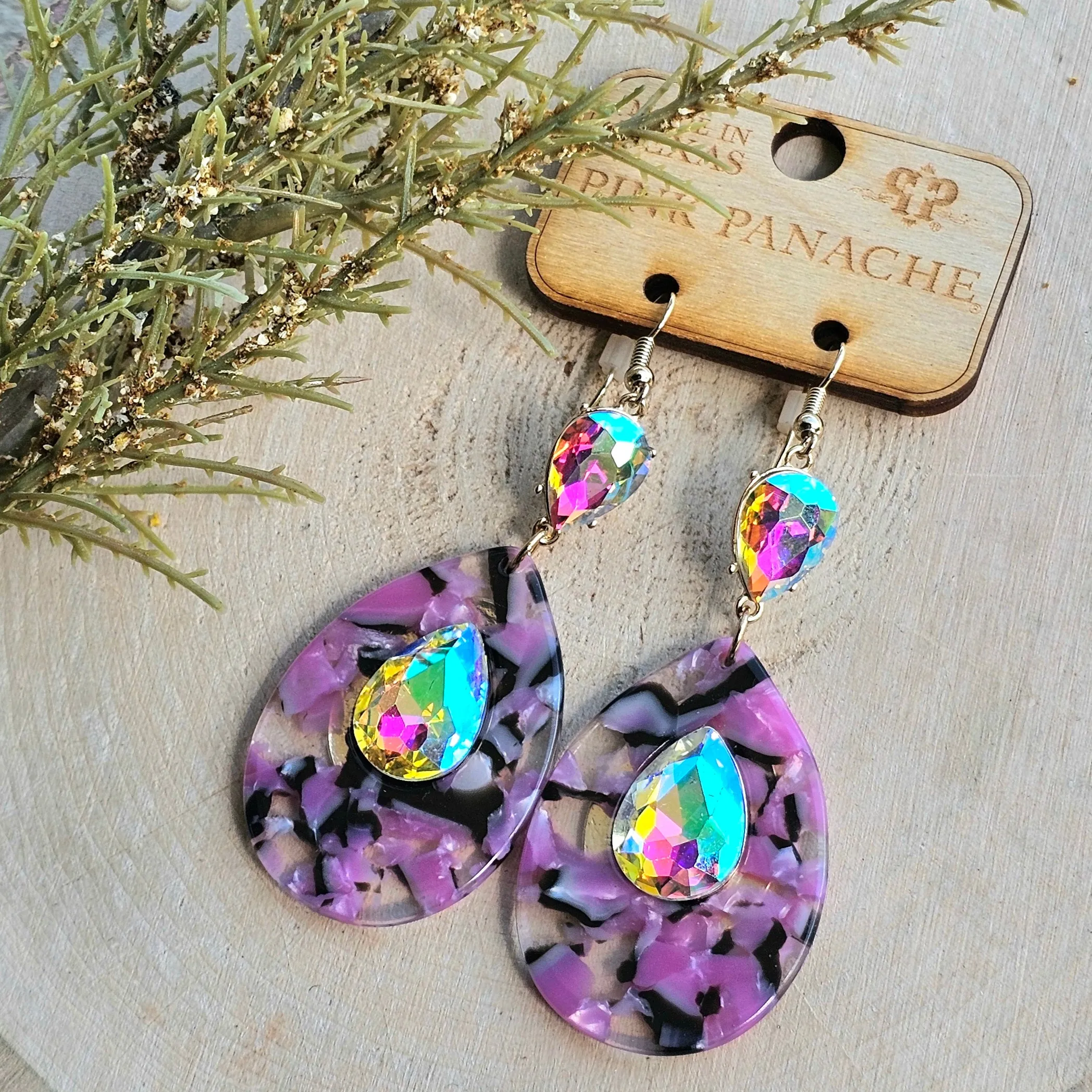 PP Purple Mix Coastal Acrylic AB Dangle Earrings