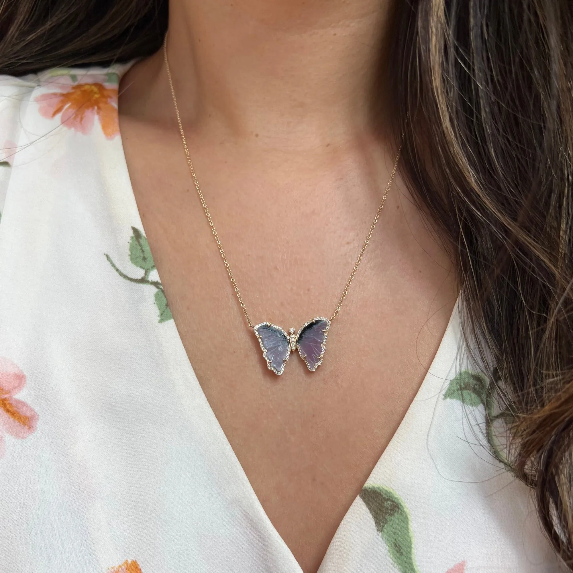 Purple and Black Paraiba Tourmaline Butterfly Necklace with Diamonds