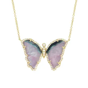 Purple and Black Paraiba Tourmaline Butterfly Necklace with Diamonds