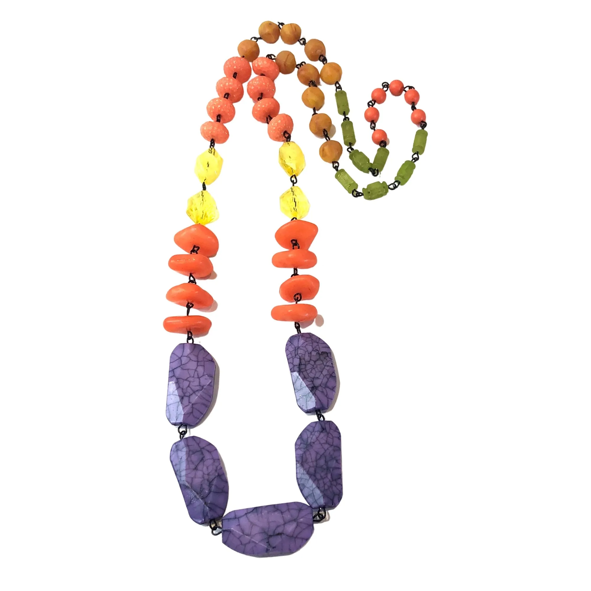 Purple Crackle & Brights Rosary-chained Rope Necklace