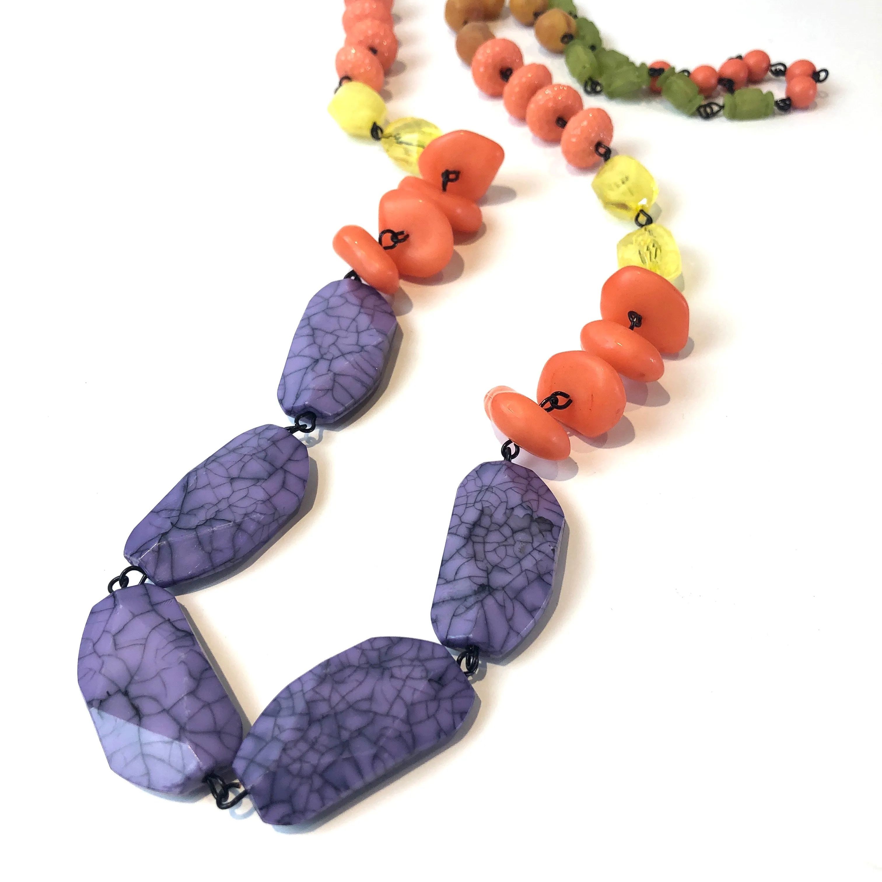 Purple Crackle & Brights Rosary-chained Rope Necklace