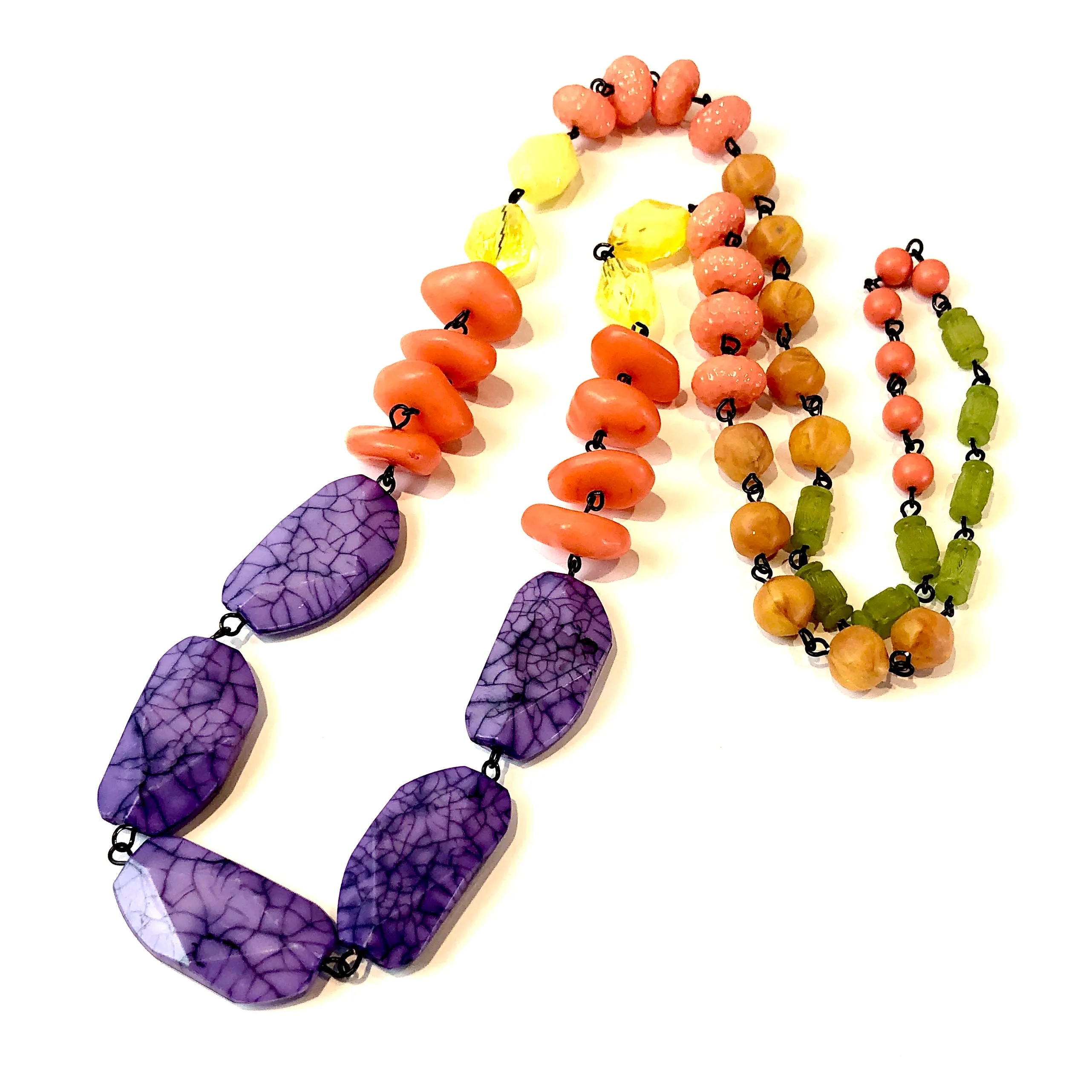 Purple Crackle & Brights Rosary-chained Rope Necklace