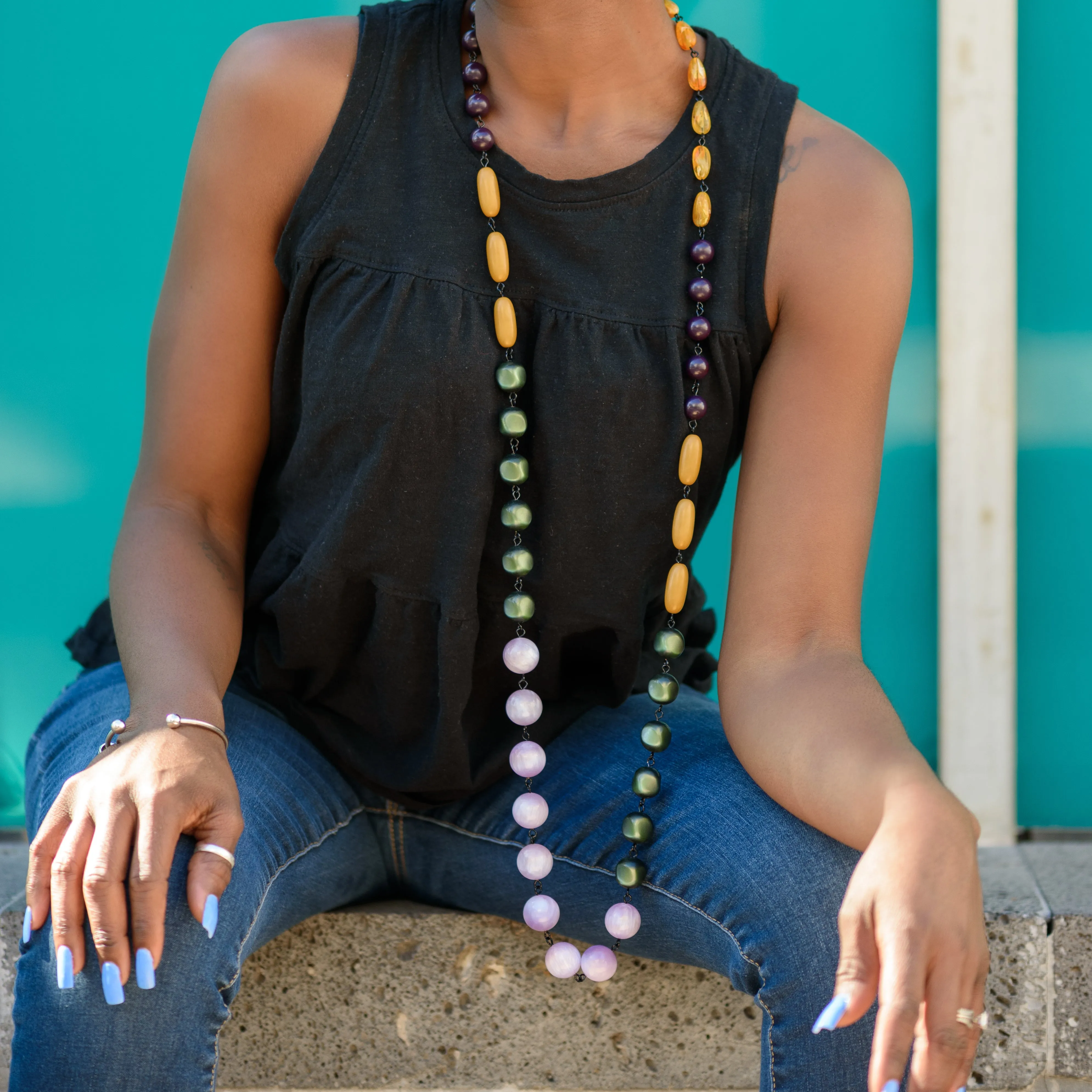 Purple Crackle & Brights Rosary-chained Rope Necklace