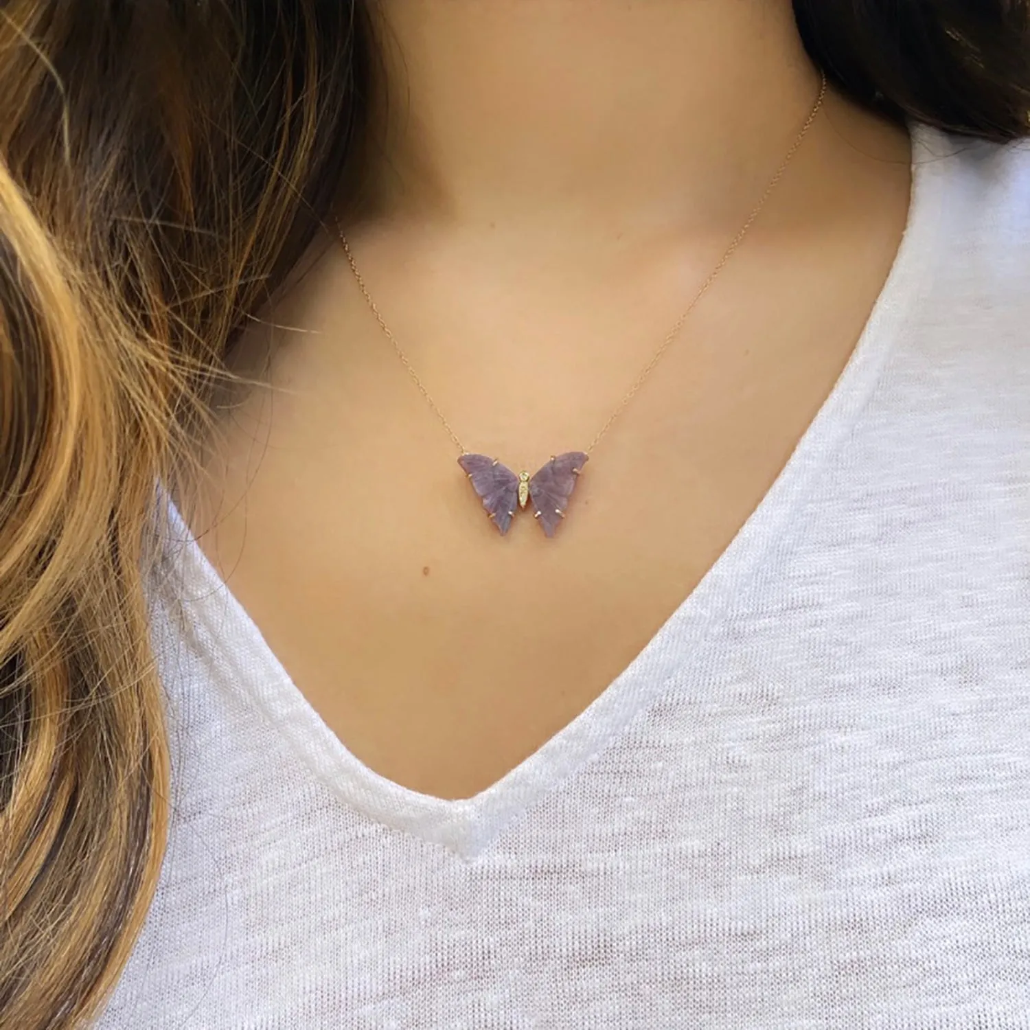 Purple Paraiba Tourmaline Butterfly Necklace With Diamonds