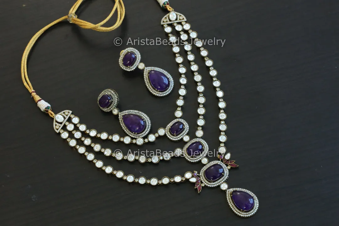 Purple Pota Doublet & Moissanite Polki Necklace