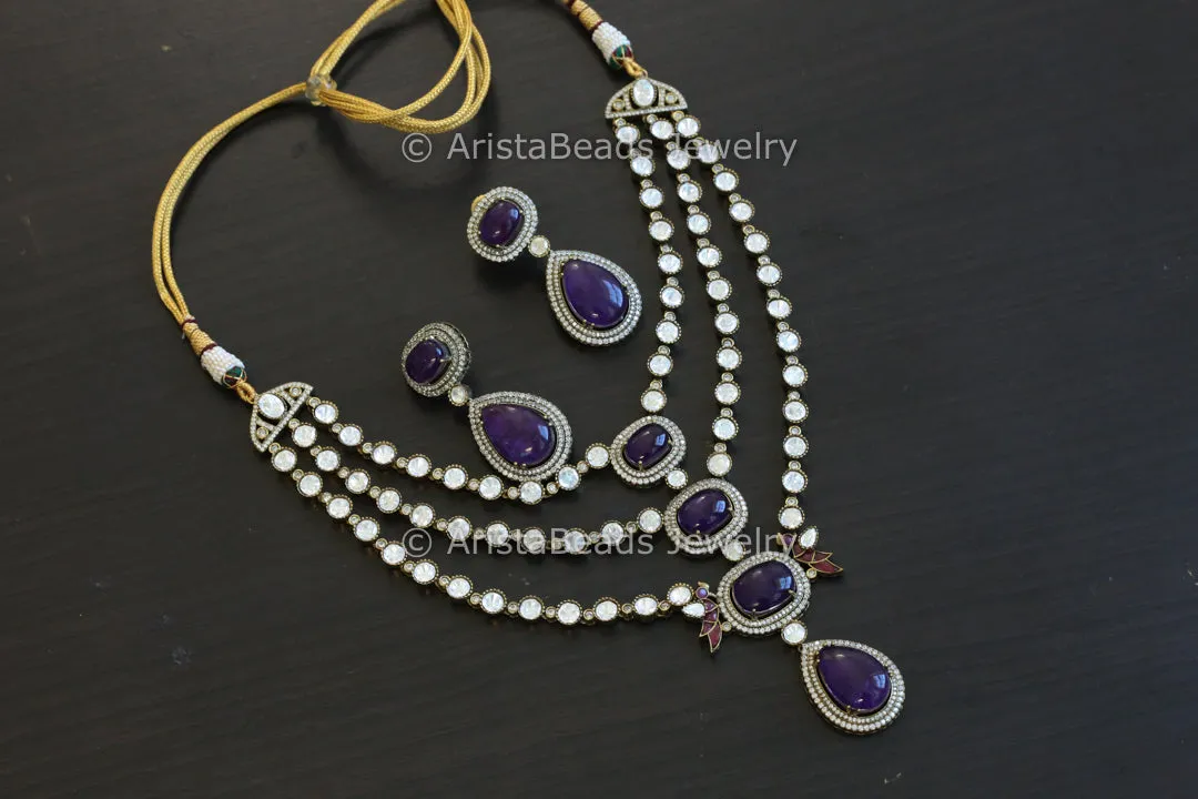 Purple Pota Doublet & Moissanite Polki Necklace