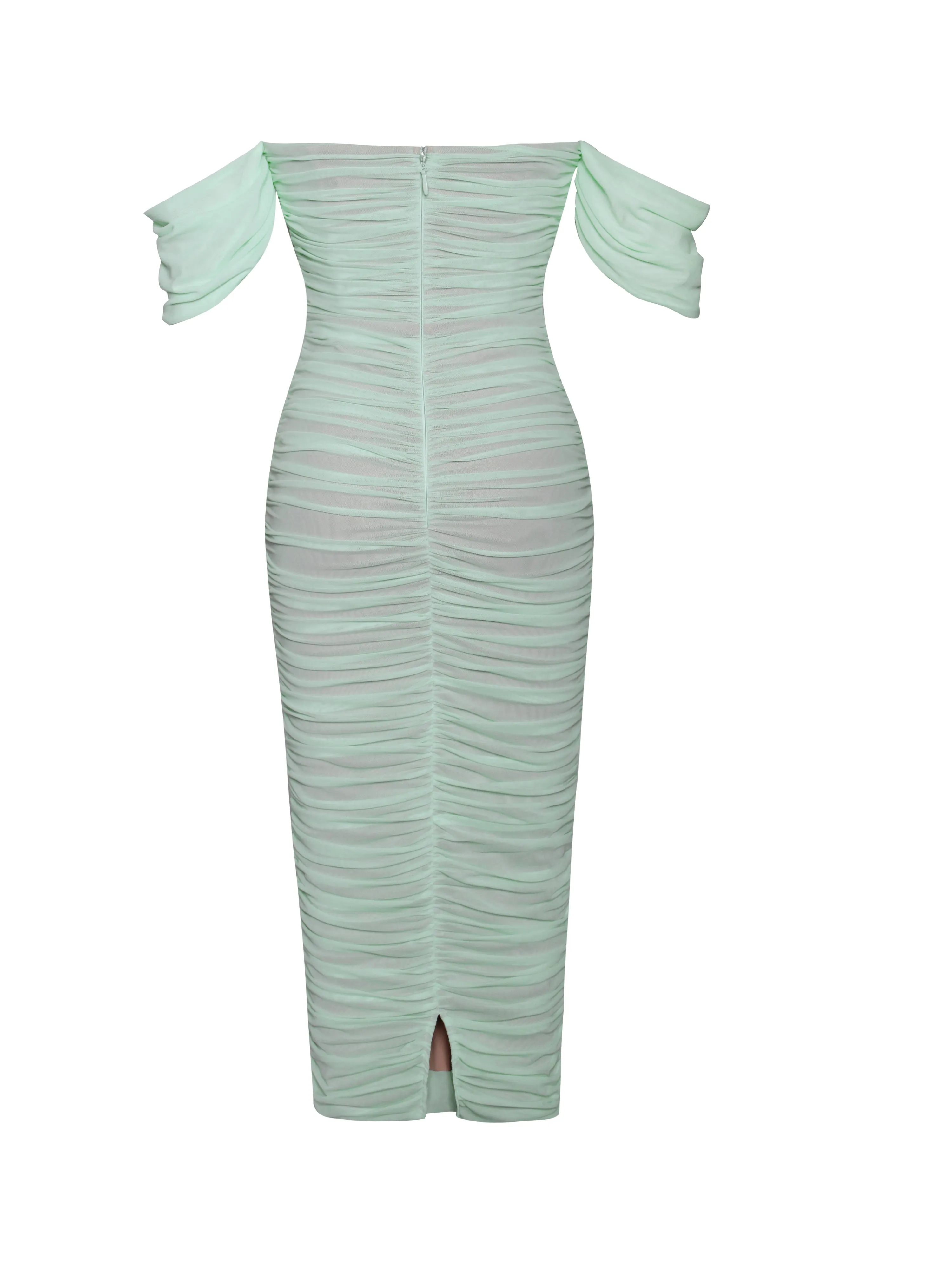 Quenby Mint Off Shoulder Mesh Maxi Dress