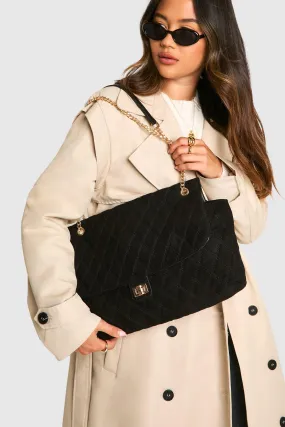 Quilted Brushed Faux Suede Shoulder Bag