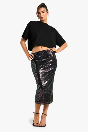 Rainbow Sequin Midi Skirt