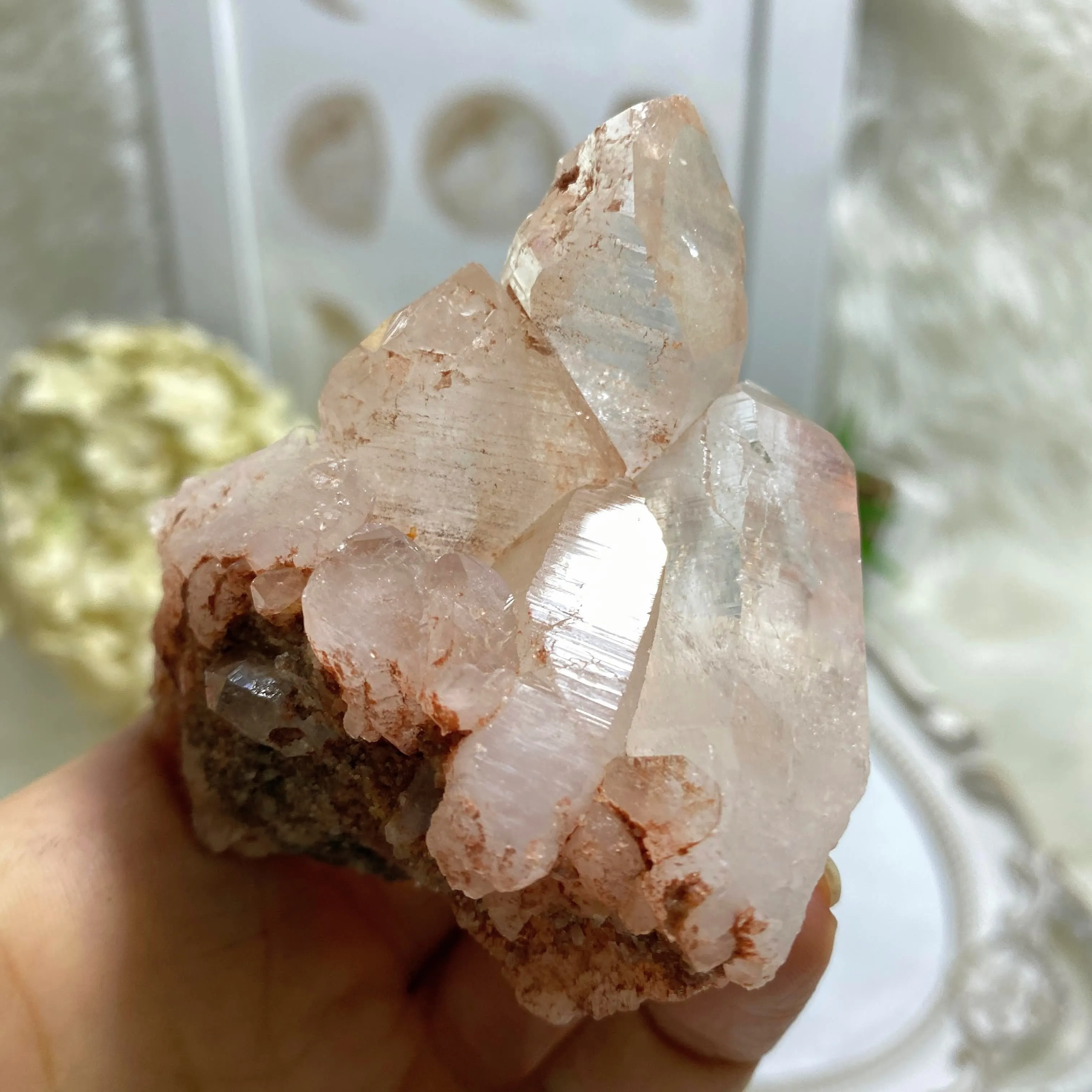 Record Keepers~ Rare, Large Rosy Pink Samadhi Himalayan Quartz Self Healed Cluster