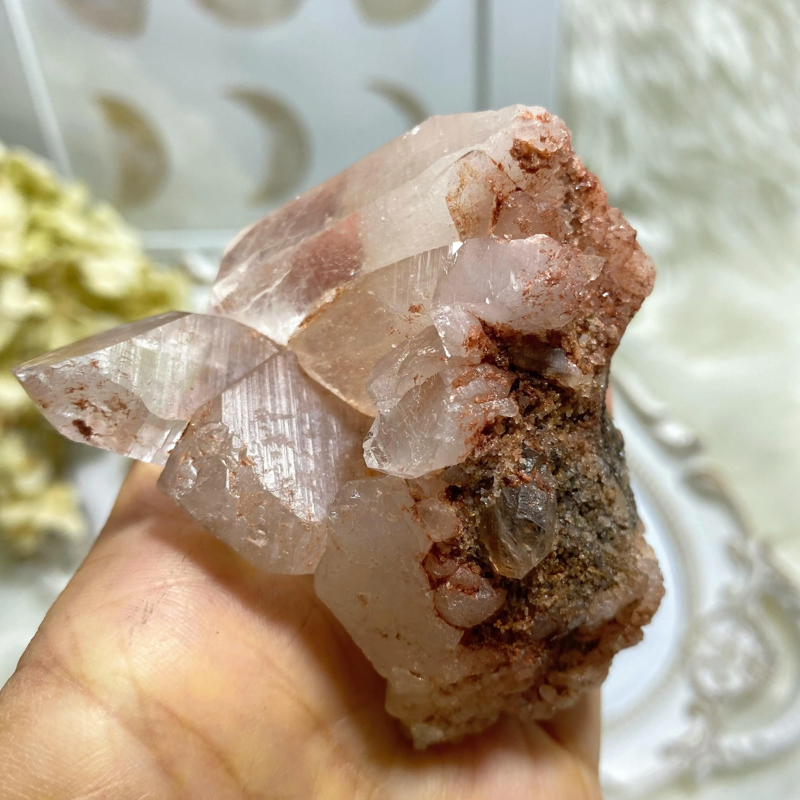 Record Keepers~ Rare, Large Rosy Pink Samadhi Himalayan Quartz Self Healed Cluster