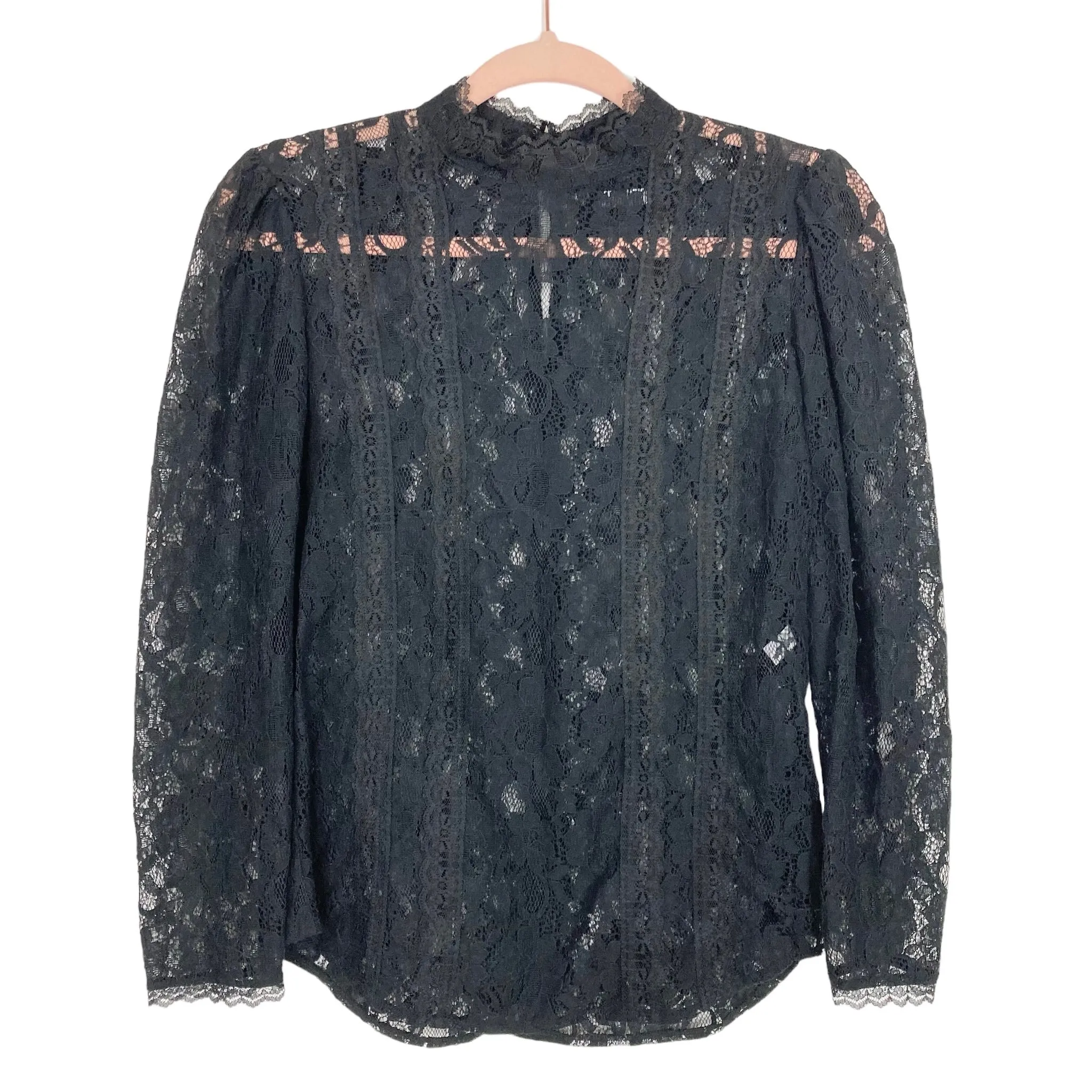 Reformation Black Lace Mock Neck Top- Size S