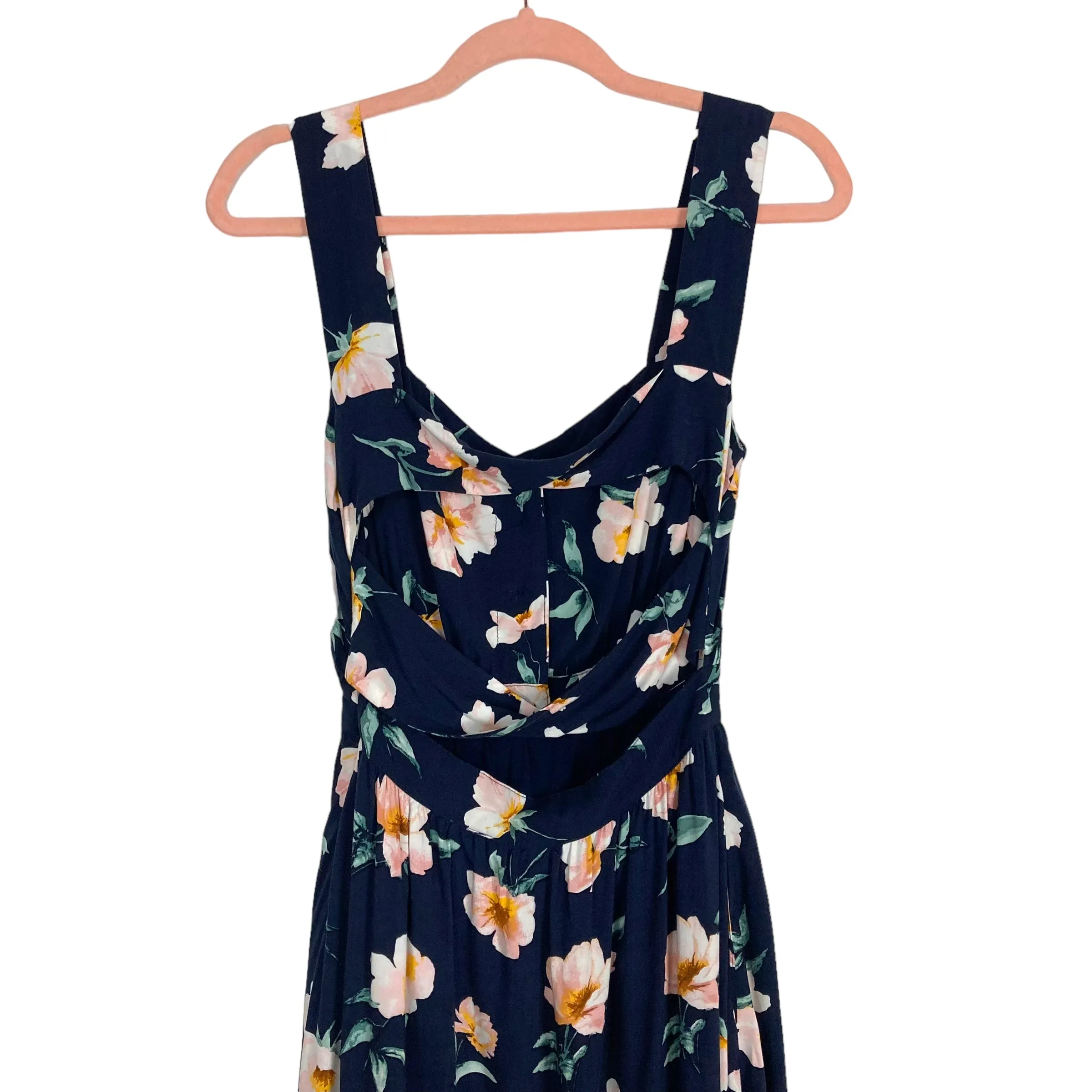 Reformation Navy Floral Button Front Exposed Back Dress- Size XS