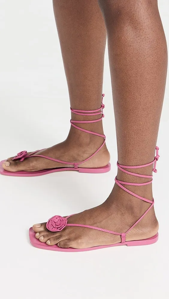 Reformation   Vicky Lace Up Rosette Leather Sandals 