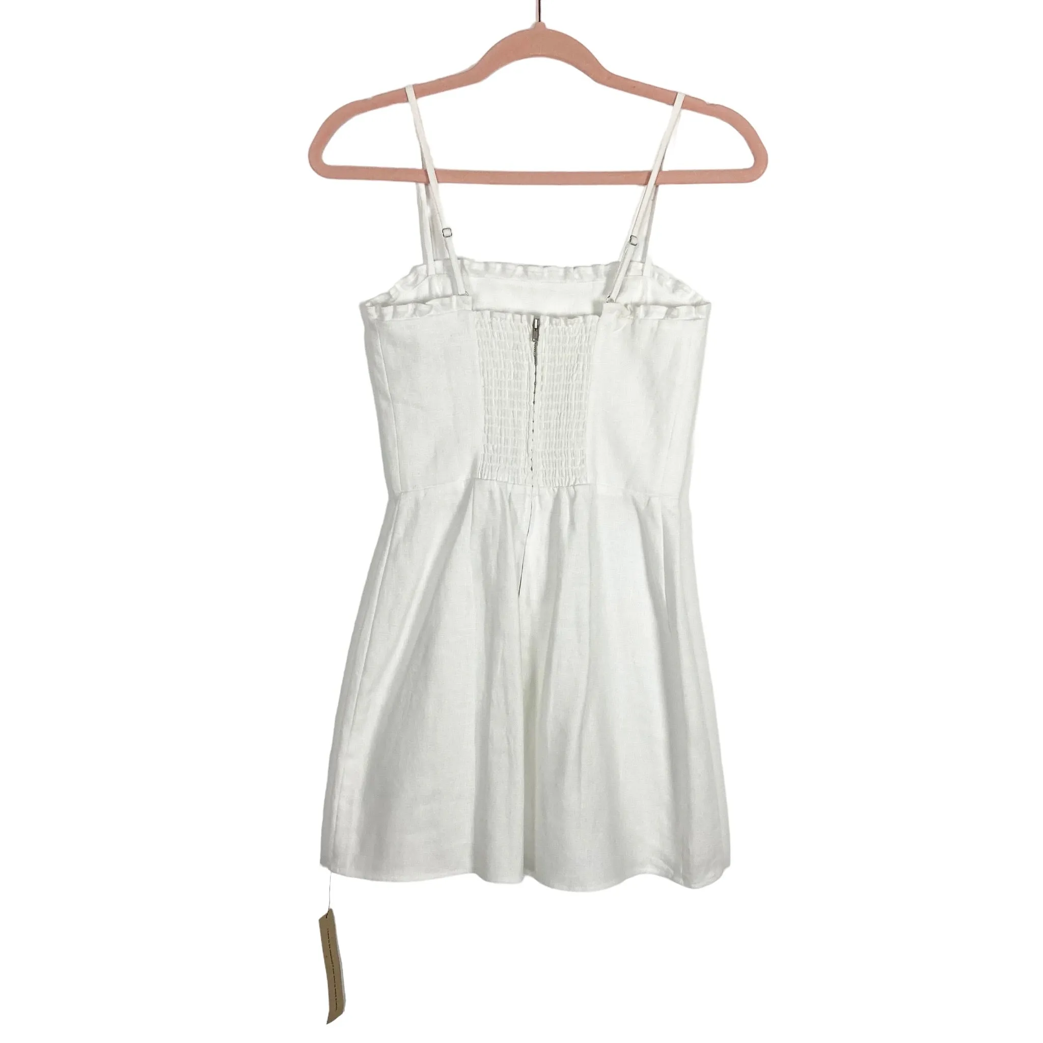 Reformation White Linen with Back Smocking Mini Dress NWT- Size 0