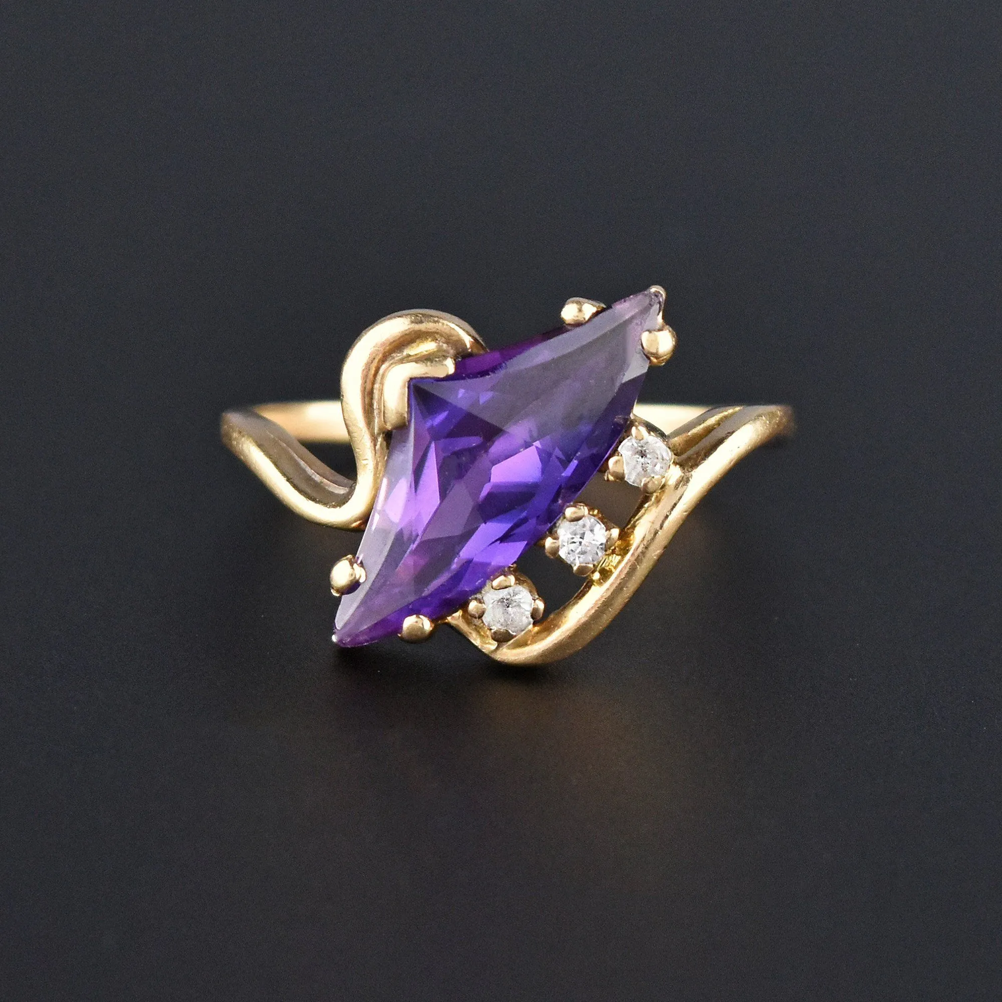 Retro Gold Fancy Cut Purple Sapphire Ring