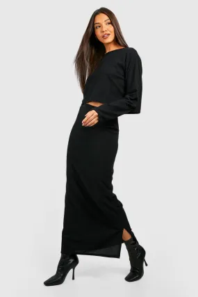 Ribbed Midi Skirt With Split