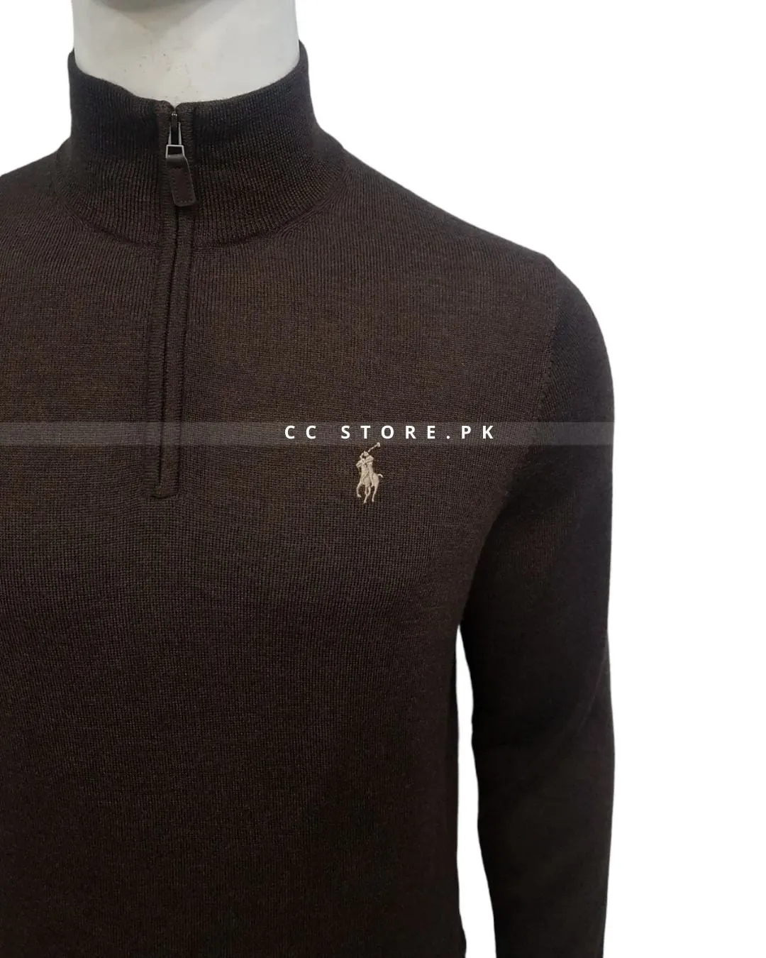 RL Merino Wool Brown Half Zipper