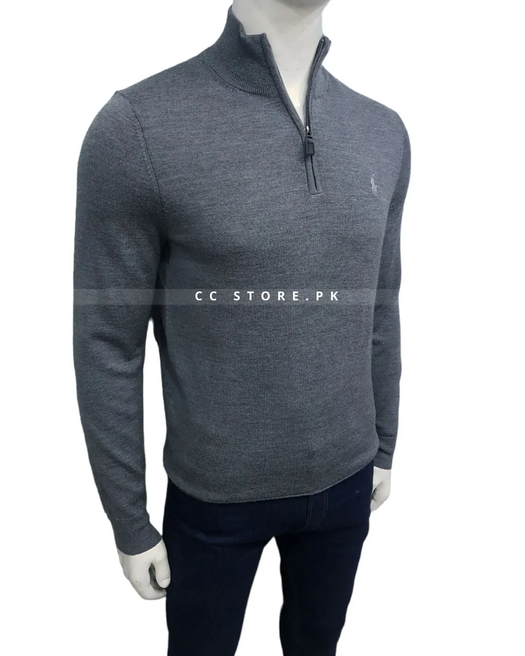 RL Merino Wool Grey Half Zipper