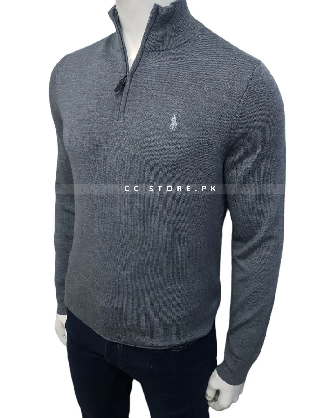 RL Merino Wool Grey Half Zipper