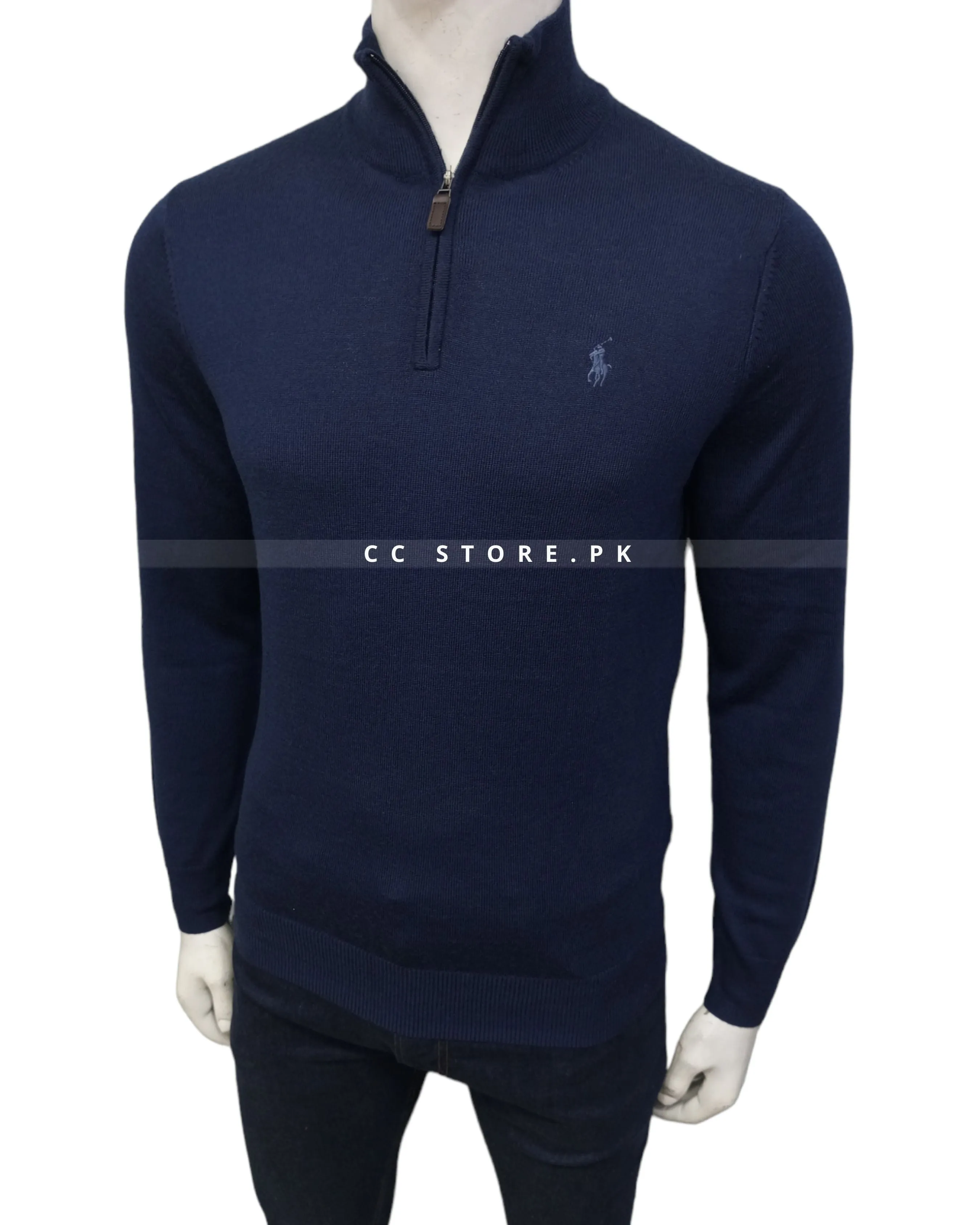 RL Merino Wool Navy Blue Half Zipper