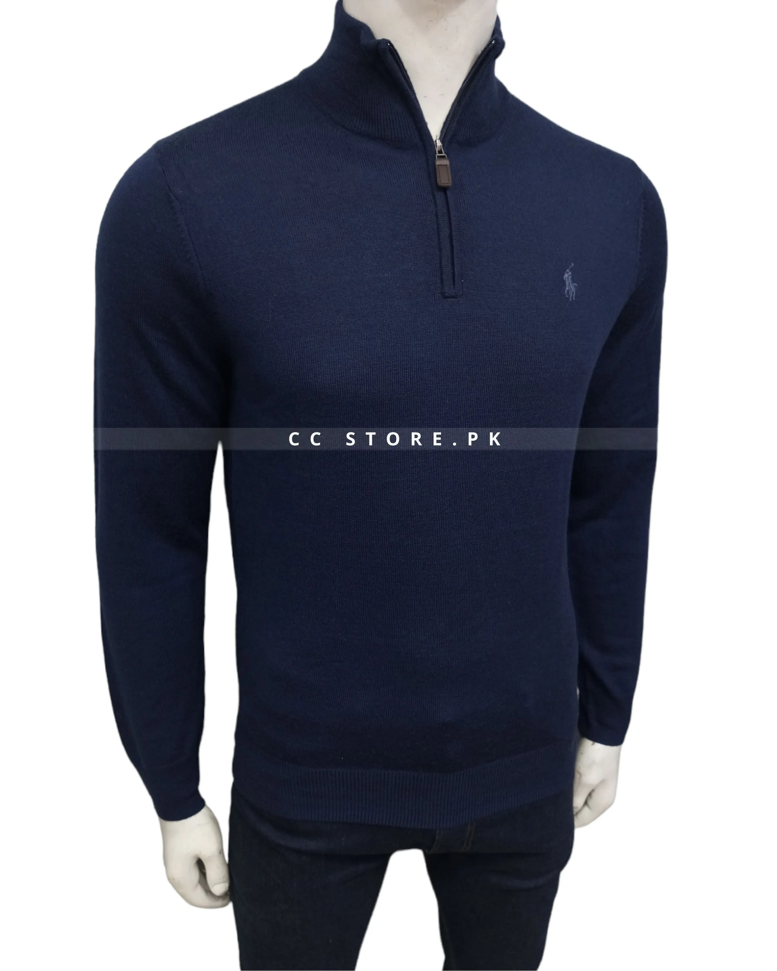 RL Merino Wool Navy Blue Half Zipper