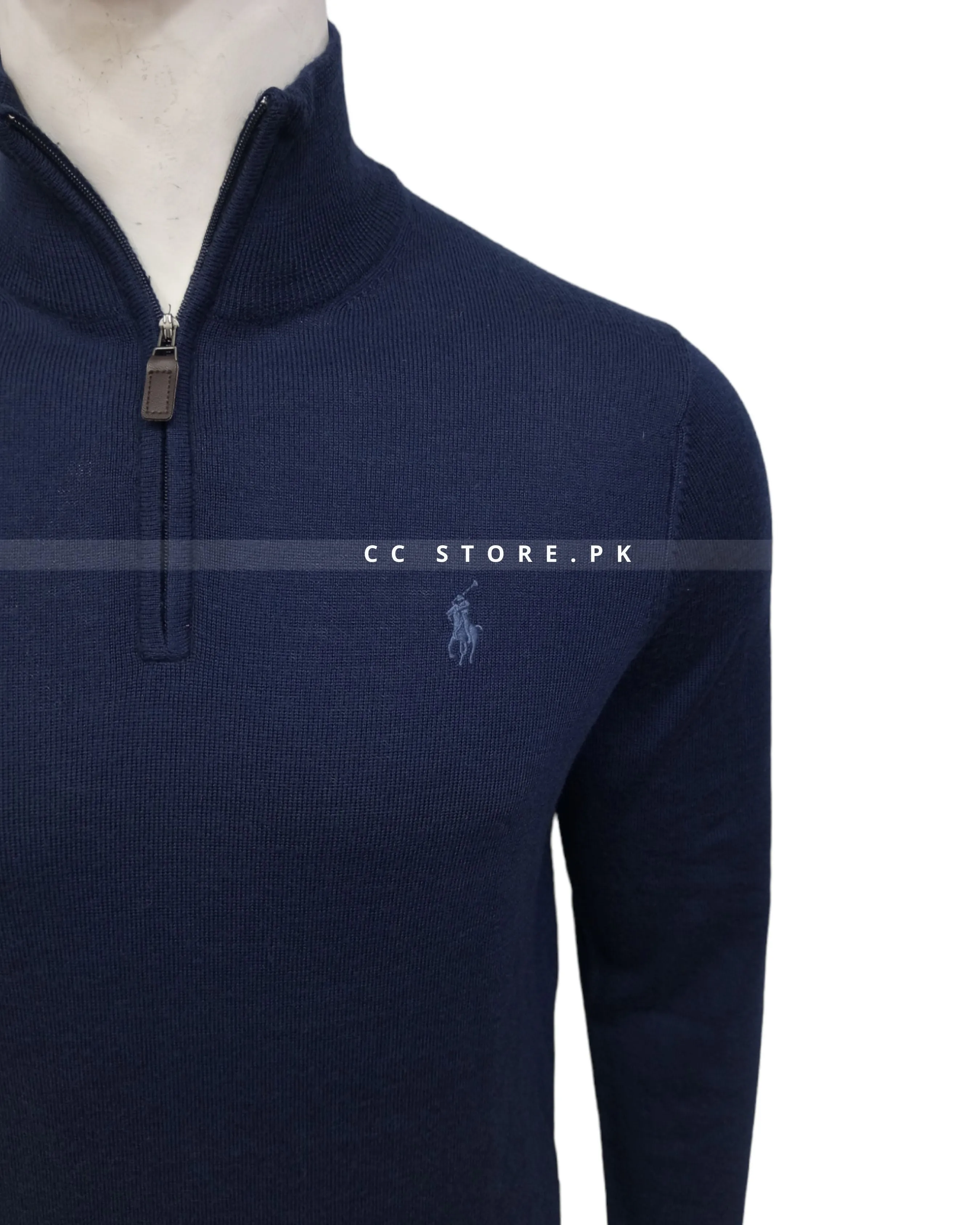 RL Merino Wool Navy Blue Half Zipper