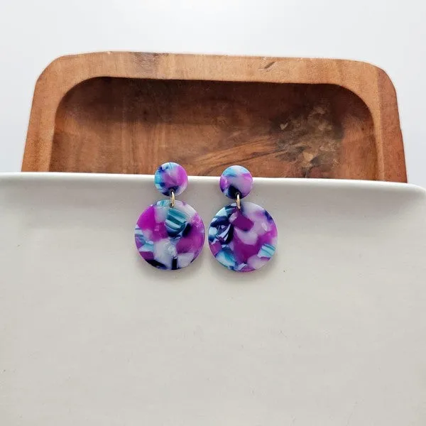 Round Drop Earrings - Purple Party