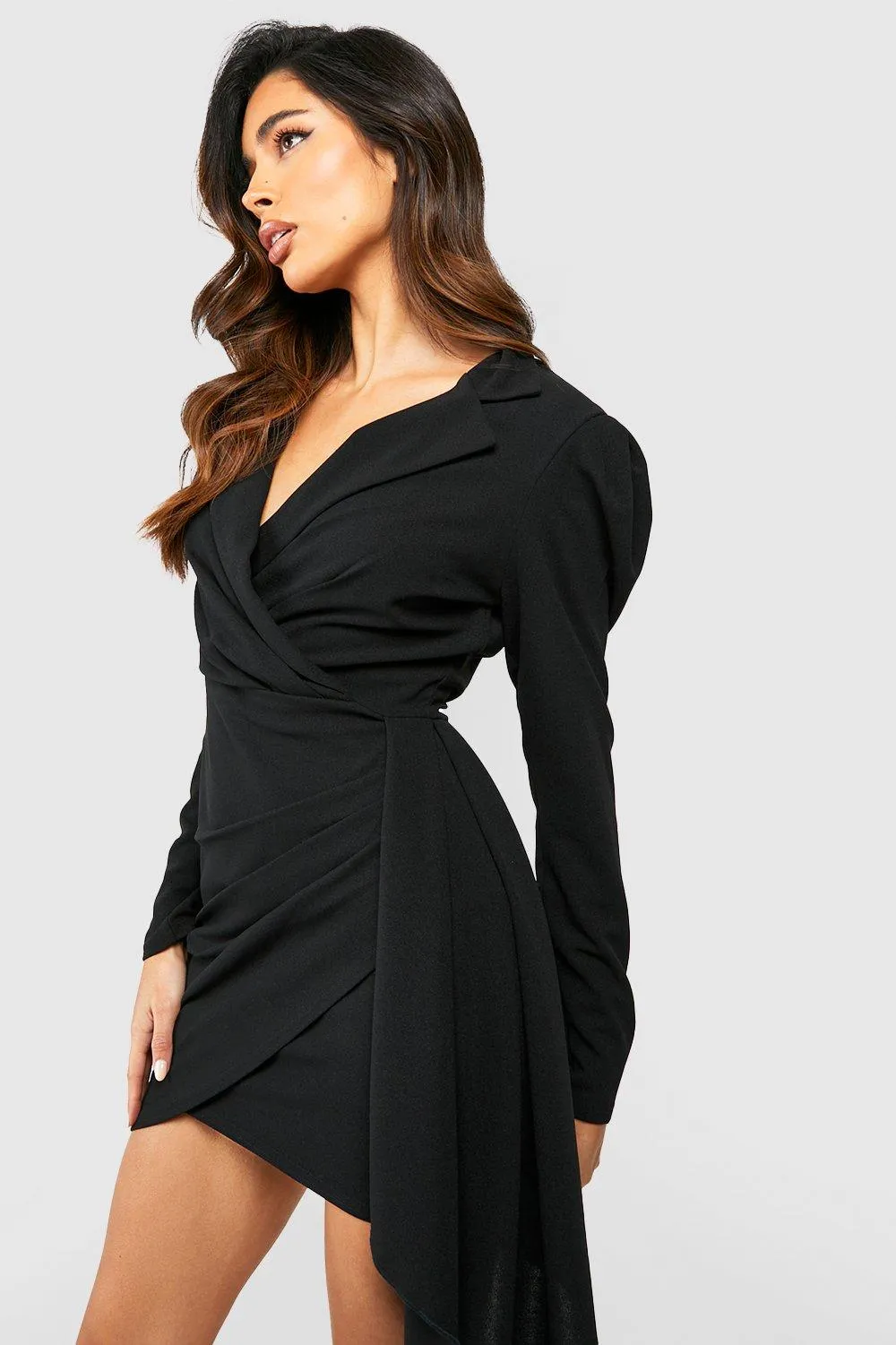 Ruched Drape Detail Blazer Dress