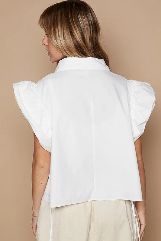 Ruffle Sleeve Button Down Shirt