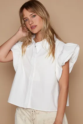 Ruffle Sleeve Button Down Shirt