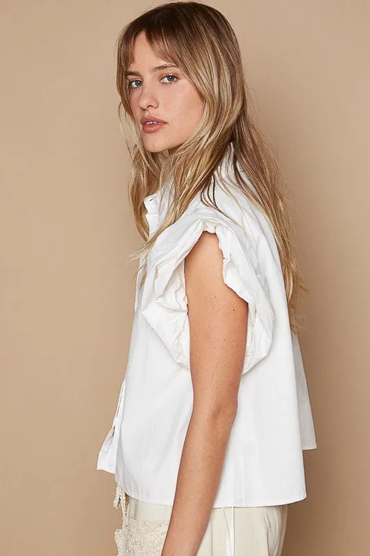 Ruffle Sleeve Button Down Shirt