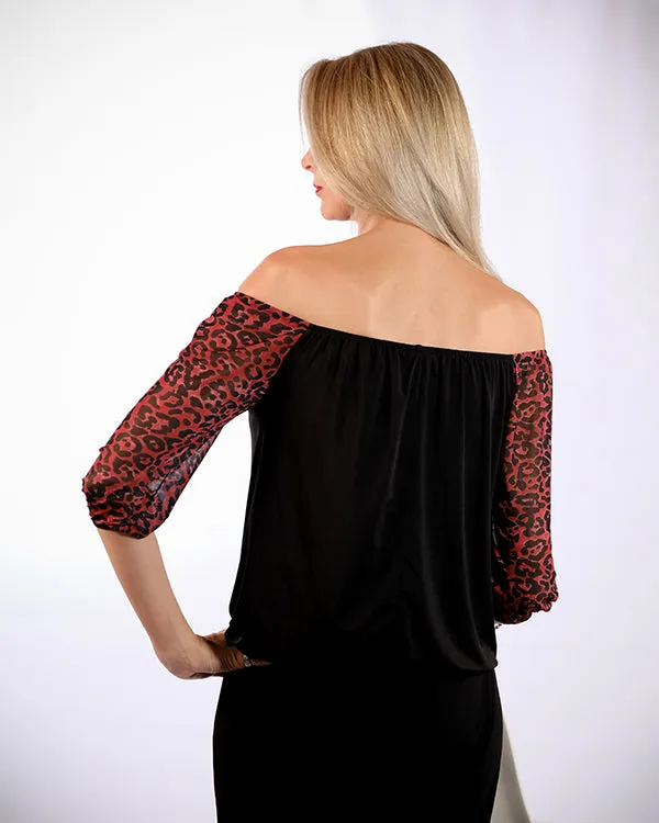 Shanee Top - Black & Red Leopard