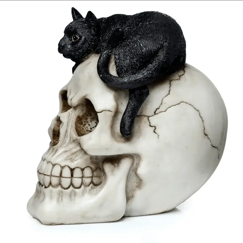 Skull with Black Cat Ornament