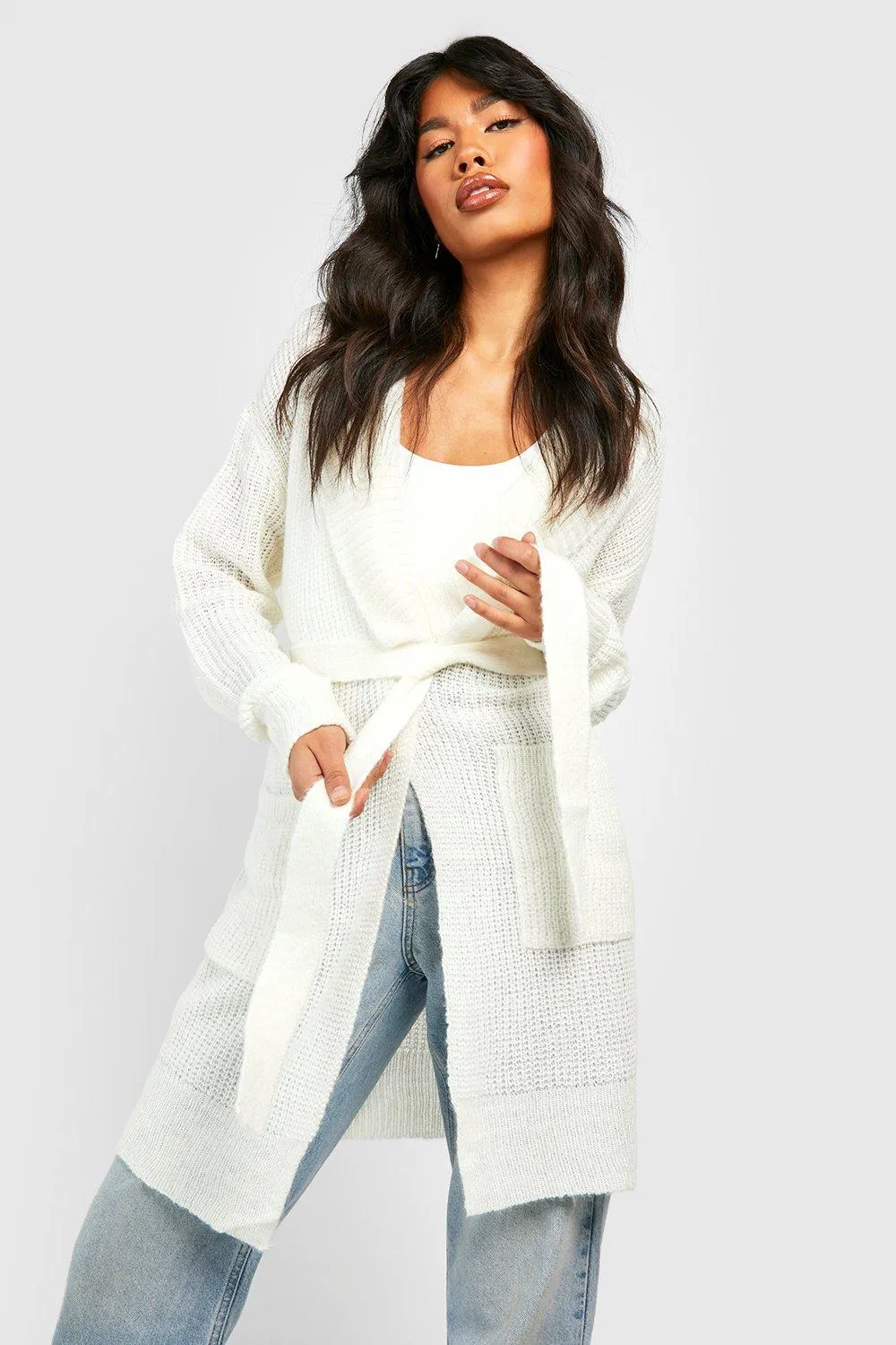 Soft Knit Belted Long Cardigan