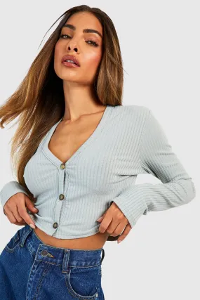 Soft Rib Knit Basic Crop Cardigan