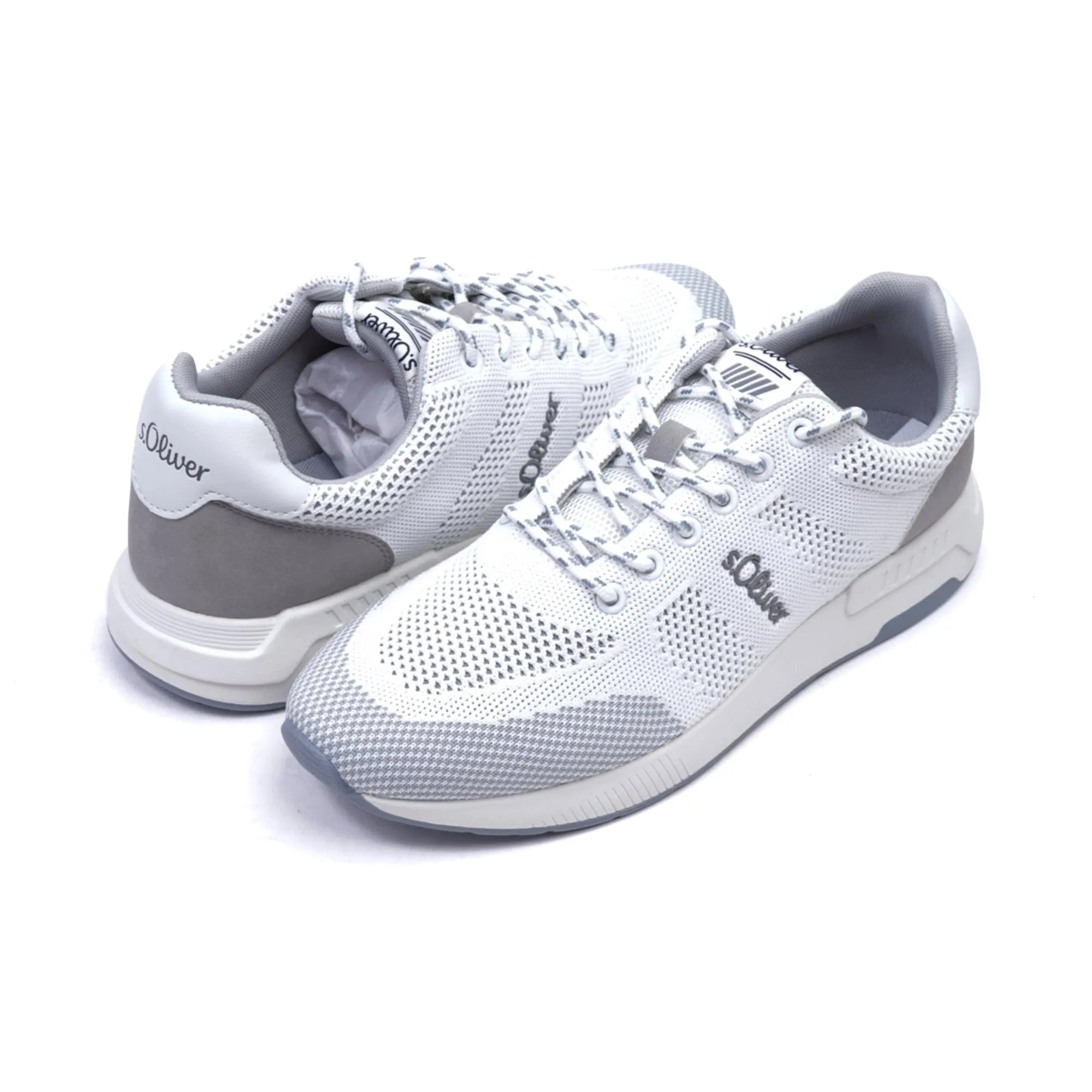 S.Oliver Breathable Men's Knit Sneakers White Grey