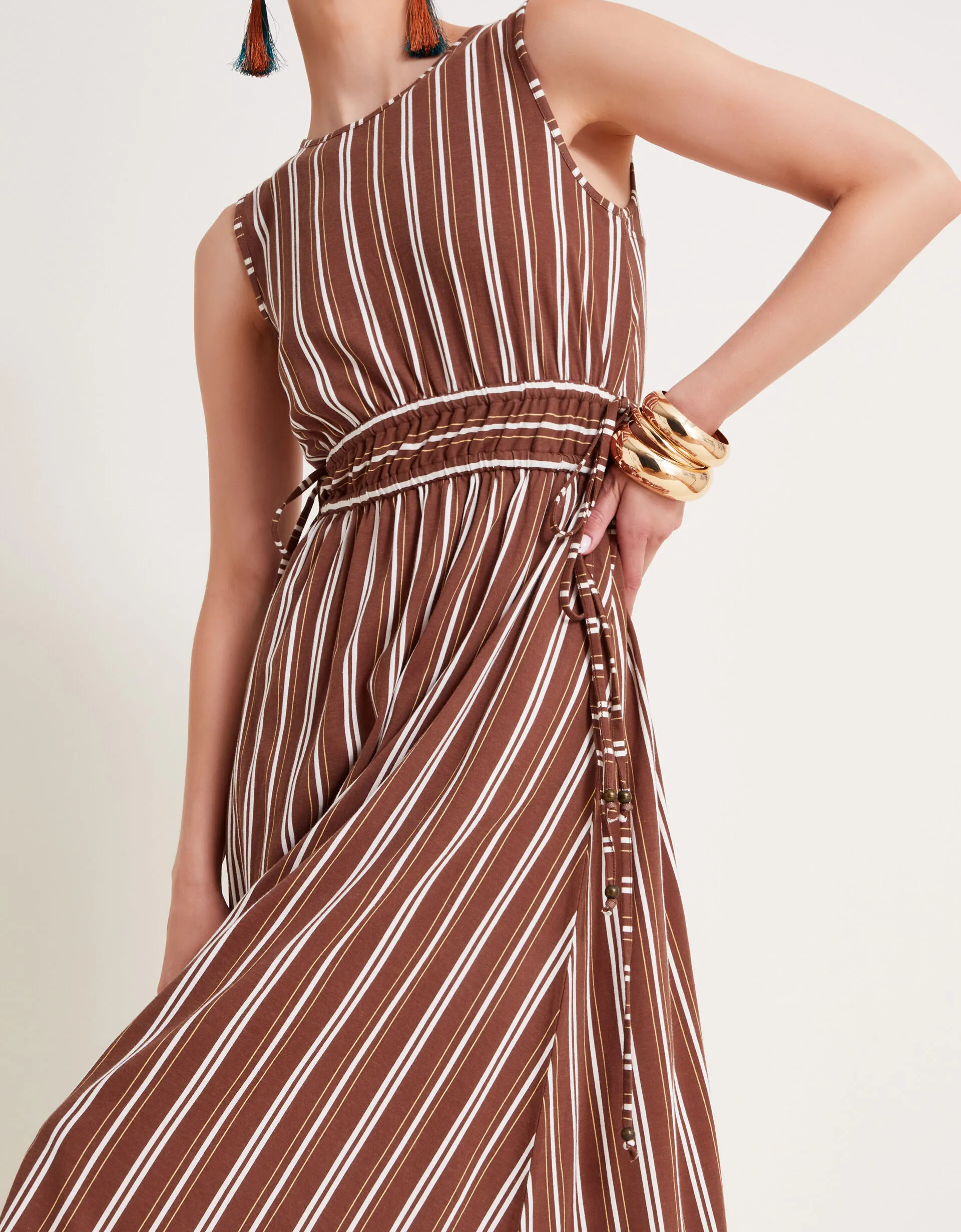 Stripe Jersey Dress Brown