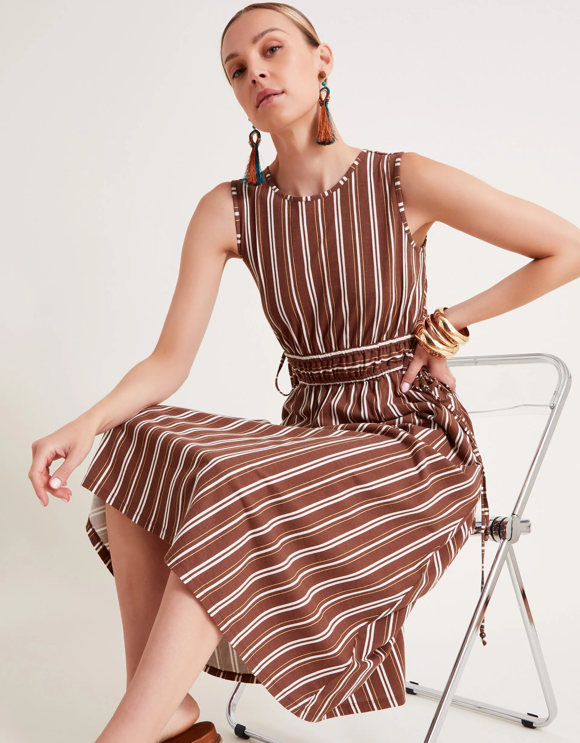 Stripe Jersey Dress Brown