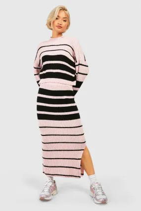 Stripe Sweater And Skirt Knitted Two-Piece